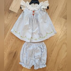 Light Blue Gingham Embroidered Two-Piece Top Set